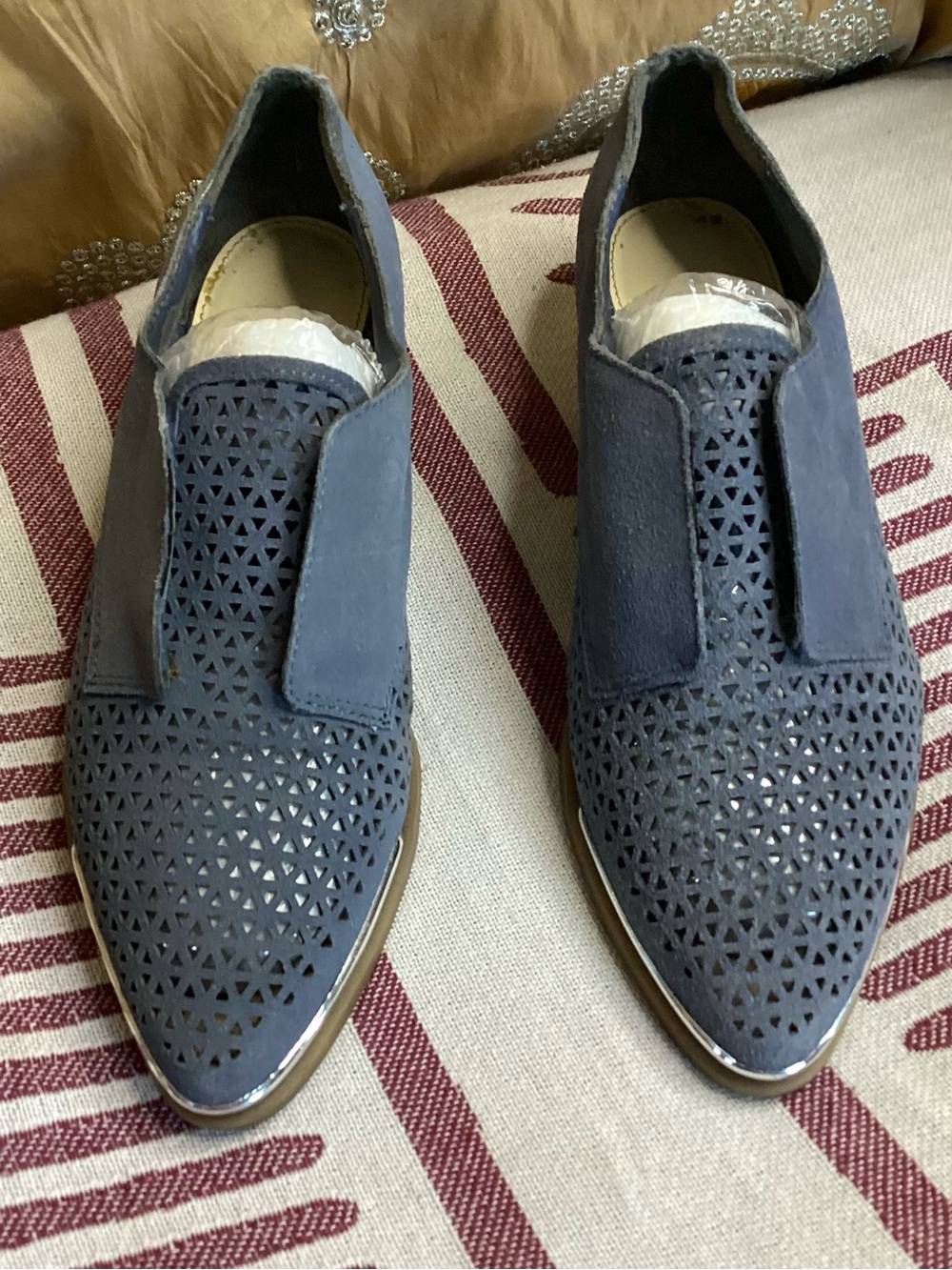 Vintage Fergie Perforated Navy Suede Slip-On 100% Genuine Suede Loafers 7.5